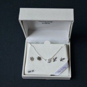 .925 Sterling Silver Snowman Snowflake Earrings Necklace Set New